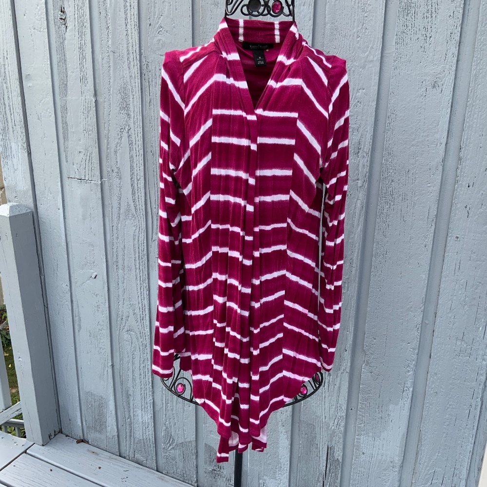 White House Black Market Open Front Cardigan w/dark pink/white stripes (Size M)